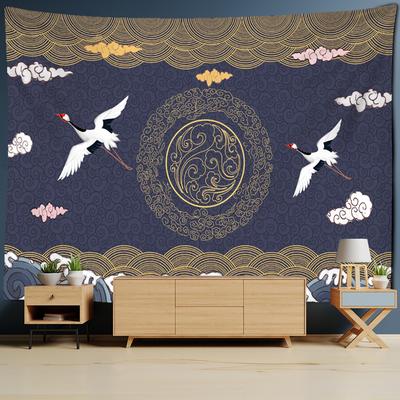 Mural de decoración de grulla china, tapiz para colgar en la pared, estilo bohemio, decoración de fondo de sala de estar