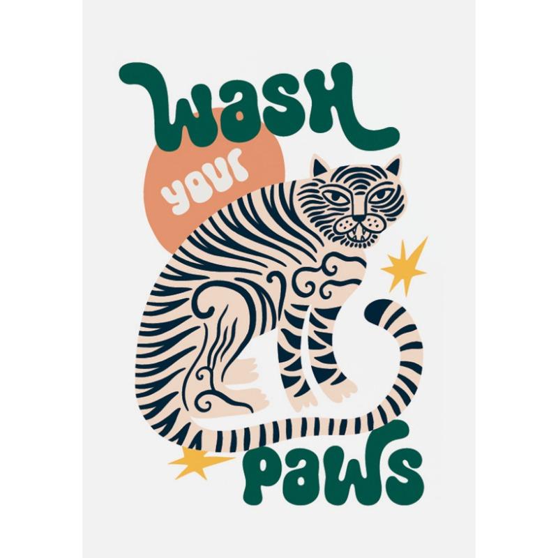 Tiger Wash Your Paws Crocodile Brush Your Teeth Bathroom Poster Fun Toilet Quote Canvas Printing Wall Art Funky Room Home Decor