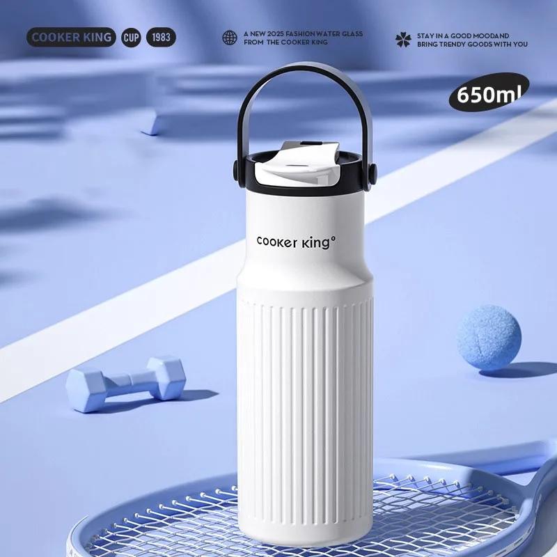 COOKER KinG in Stock 650ml Thermos Cup Stainless Steel Insulated Water Bottle Sports Insulated Cup Keeps Cold and Hot Travel Mug