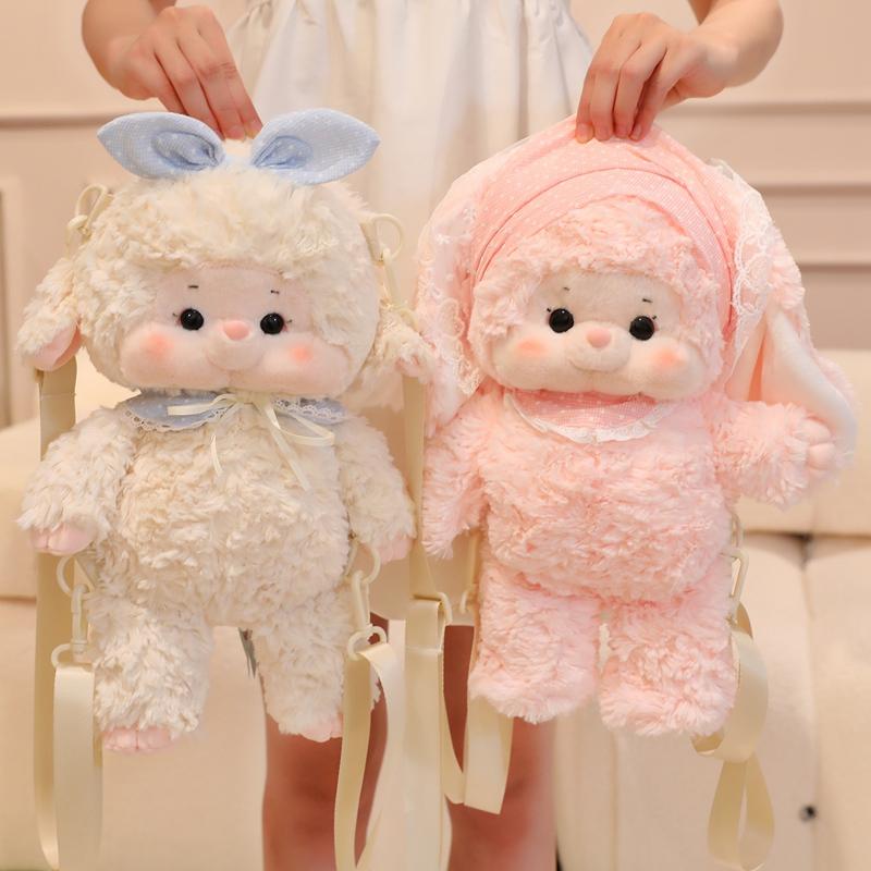 Cute Chubby Bunny Sheep Lolita Backpack Plush Toy Soft Stuffed Animal Babys Accompany Dolls for Girls Kids Gifts Bag Decor