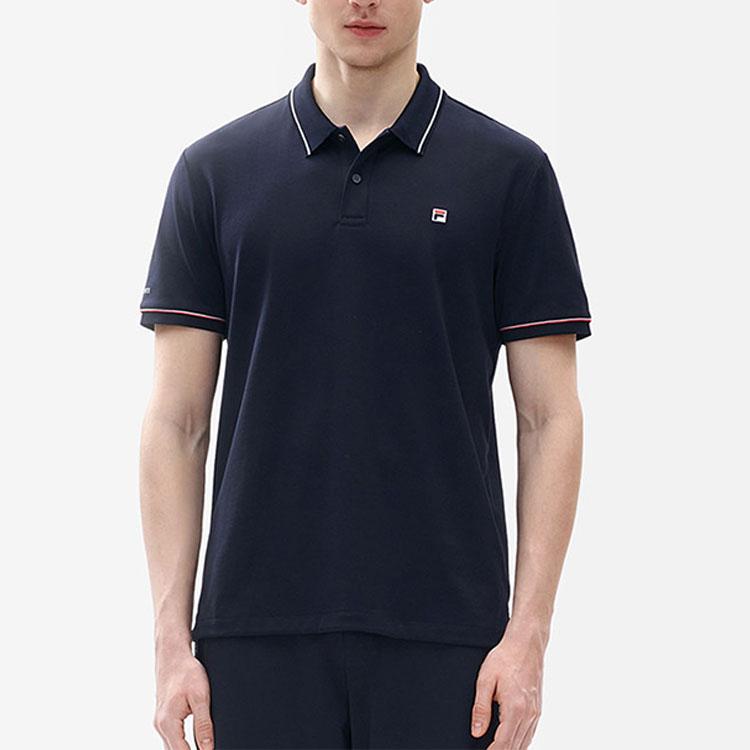 FILA Solid Color Logo Knitted Short Sleeve Polo Shirt Men tops Royal-Blue A11M223104FNV