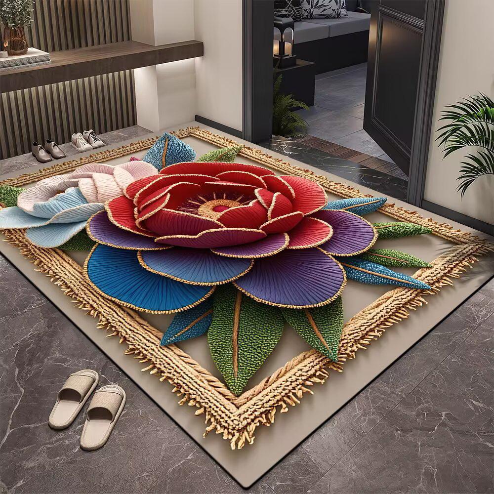 TEMU 3D Floral Diatom Mud Entrance Mat – Wear-Resistant, Cuttable Dust Removal Floor Mat for Hallways