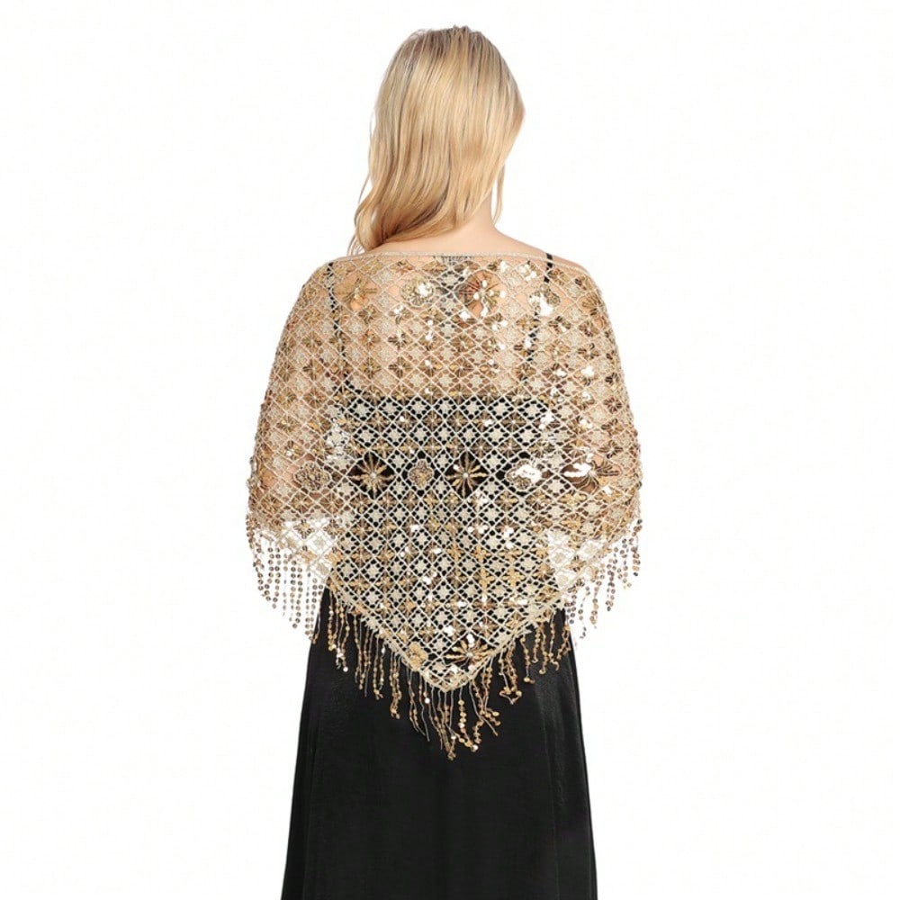 sequined fringed triangle scarf, bride and bridesmaid sequined shawl, dinner cheongsam party shawl