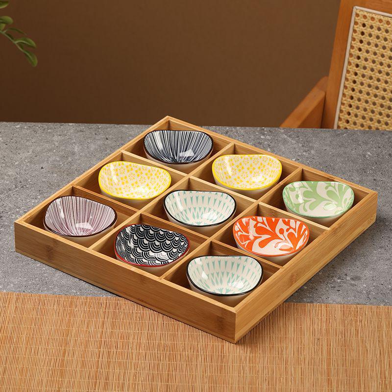Bamboo Nine-Compartment Snack Tray for Dried Fruits and Hot Pot Side Dishes