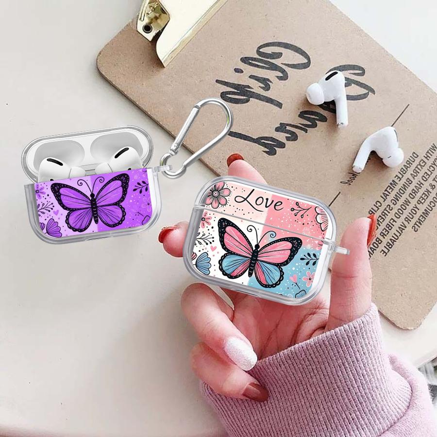 Color Butterfly Case For Airpods 1 3 2 Pro3 Pro2 Pro 4 Clear Earphone Cases Cover
