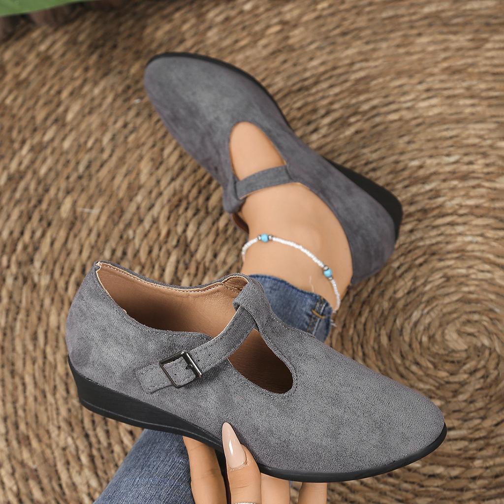 Mode Größe 36-43 Einfarbig Damen Mid Heel Pumps Schnallenriemen Bequeme Schuhe Herbst Lässige Keilabsatzschuhe Elegant Zapatos De Mujer