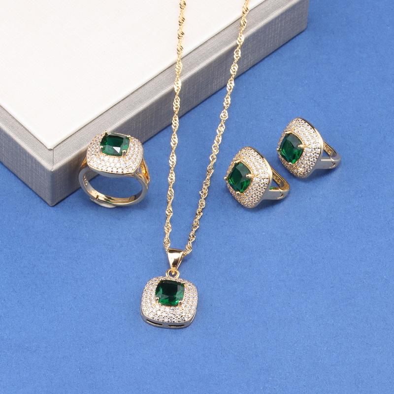 Charm Square Italy Brazil Jewelry Accessories  Gold Plated Bridal Wedding Sets Necklace And Earrings Ring For Women Gift