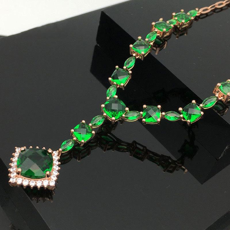 Purple Gold Luxury Greenstone Egg Surface Necklace Fashion Temperament Rose Gold Plated Square Necklace