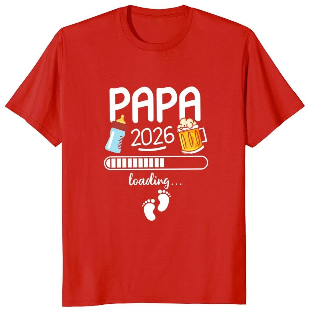 Papa 2026 Lustiger Zukünftiger Vater Bierliebhaber Baumwolle Bedrucktes T-Shirt Muster Hohe Qualität Herren Kurzarm-T-Shirt Herren Oberteil
