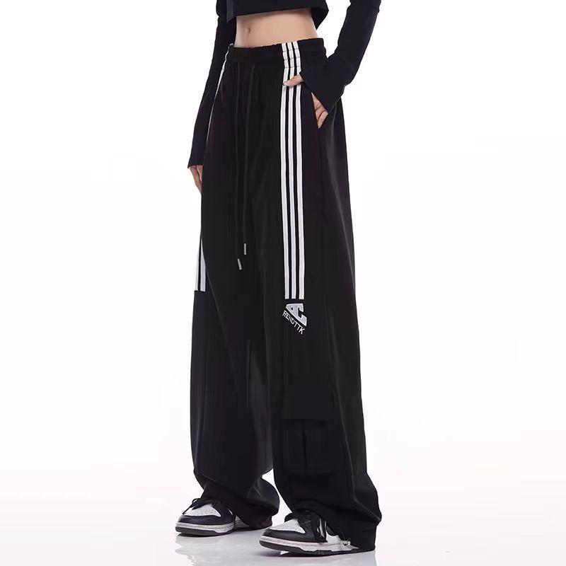 Women's Plus Size Retro Sweatpants with Side Stripes for Spring/Autumn - Street Dance & Casual Wear