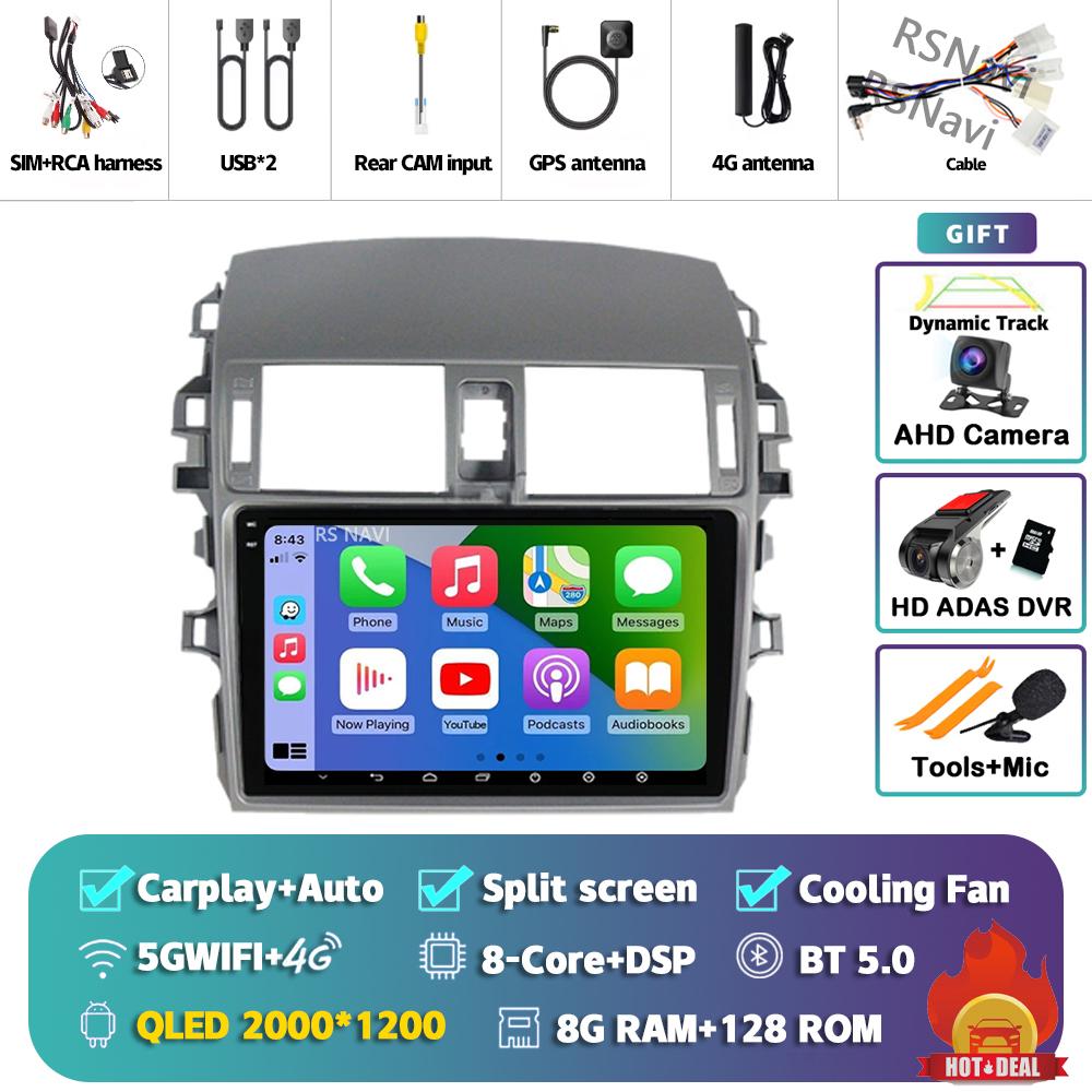 Android 14 Carplay Auto For Toyota Corolla 2006 - 2013 Car Radio 4G+WIFI Player Multimedia Stereo 360 Camera Navigation Video BT