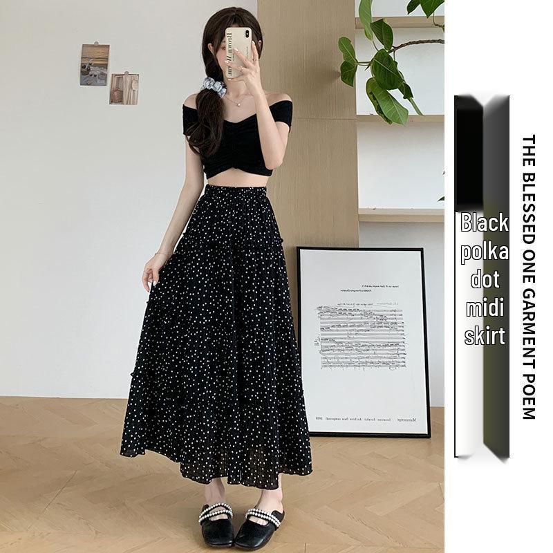 

Корейська біла квіткова міді спідниця А-силуету для жінок - Літо 2024, стиль торта M чорний