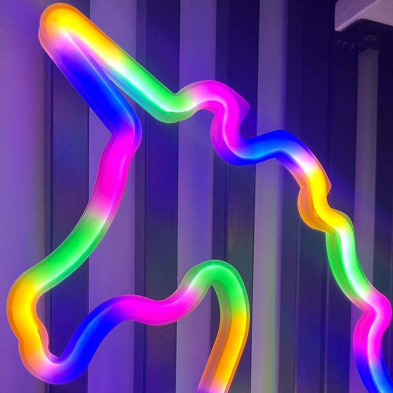 Unicorn Shaped Neon Signs w Base,LED Light,Atmosphere Lighting for Wall,Night Lamp for Birthday,Party,E-sports Room,Decoration