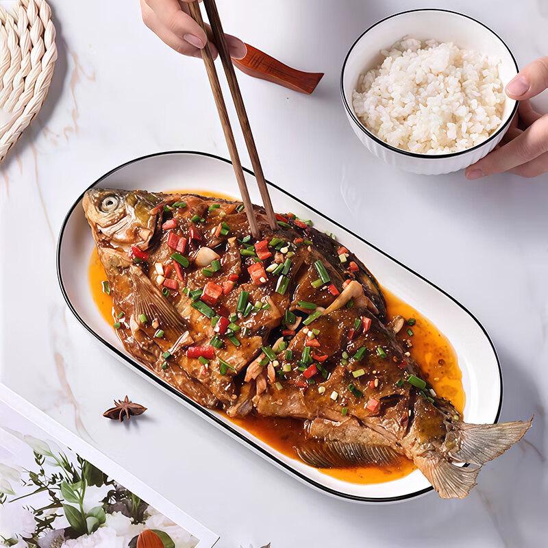 12-Inch Chinese Ceramic Oval Fish Plate