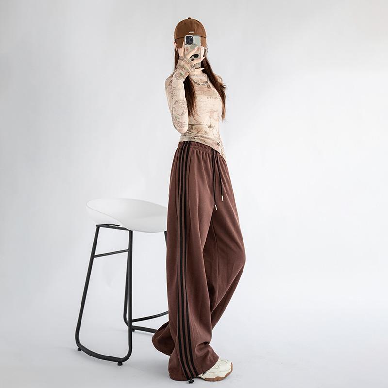 Black Sweatpants Children's Spring and Autumn New Striped Sweatpants Small Straight Casual Wide-leg Pants