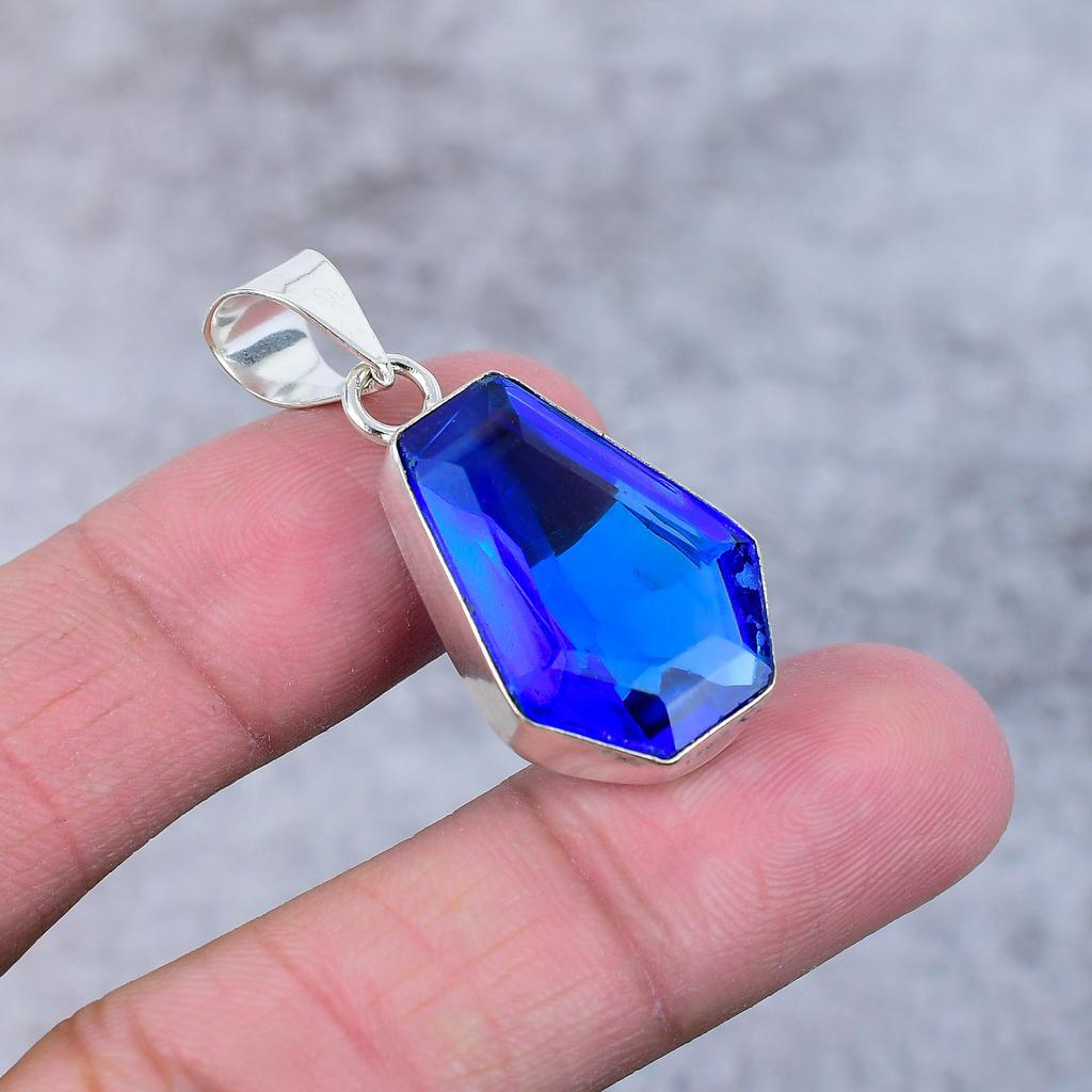 Pietra Preziosa Quarzo Tanzanite Argento Sterling 925 Fatto a Mano Gioielli Ciondolo 1.58" M-377