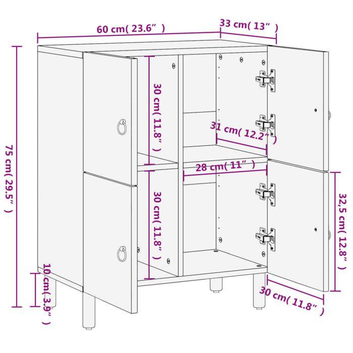 VidaXL Sideboard, Buffet with Doors, Storage Furniture Living Room Bedroom Dining Room, Retro, Solid Wood 358238
