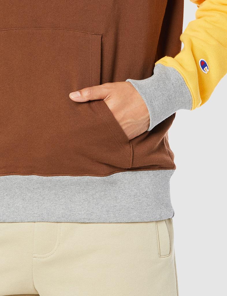 Champion Cotton Canvas Hoodie with Colorblock Size Brown Men's 100% One-Point Logo, Print, L, (C3-T114)