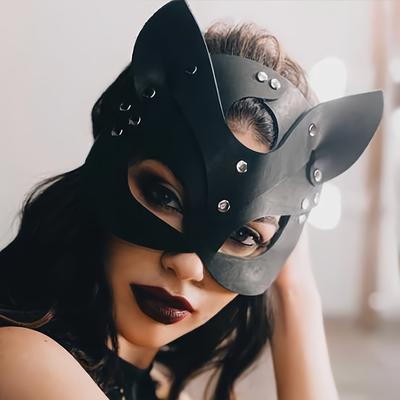 Woman Leather Cat Mask Costume Bunny Fox Masks,Animal Half Face Mask Cosplay  for Women Ladies,Christmas