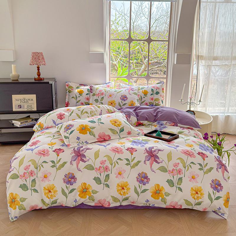 Luxury Brushed Floral 4-Piece Washed Cotton Bed Sheet Set in Gift Box 1.8m Bed Set - Duvet Cover 200x230