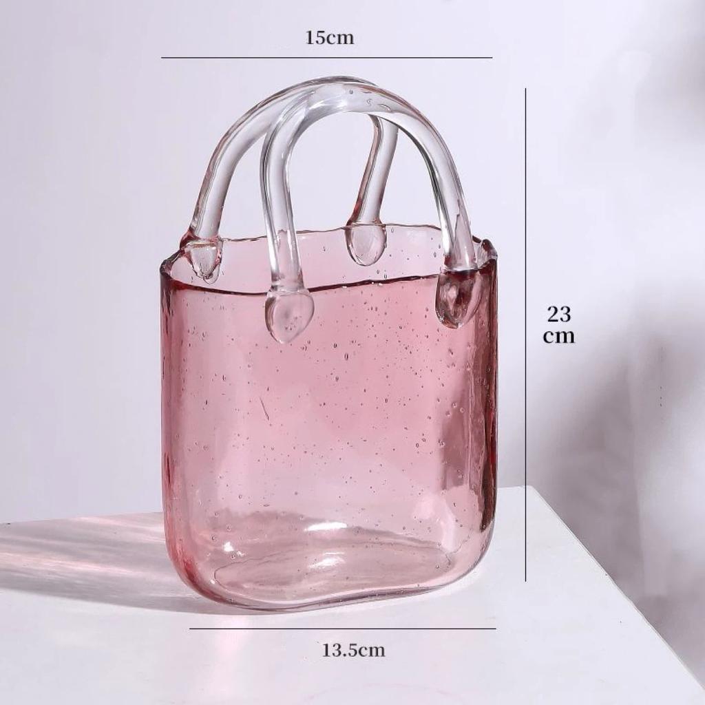 Trendige Glas-Handtaschen-Vase, Kreative Blasen-Fischglas-Blumenvase für Tischplatte, Hydroponische & Dekorative Blumen