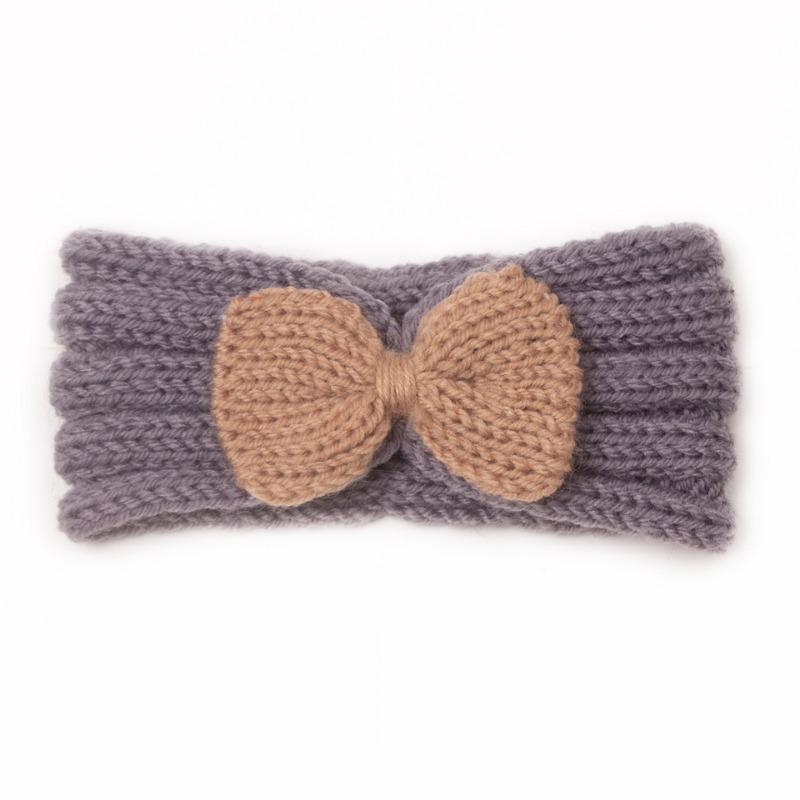 Autumn and winter warm children's contrasting color knitted wool hair accessories, baby solid color bow headscarf, baby headband