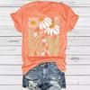 Women's Casual and Fashionable T-shirt with Plant and Flower Patterns Round Neck and Short Sleeves