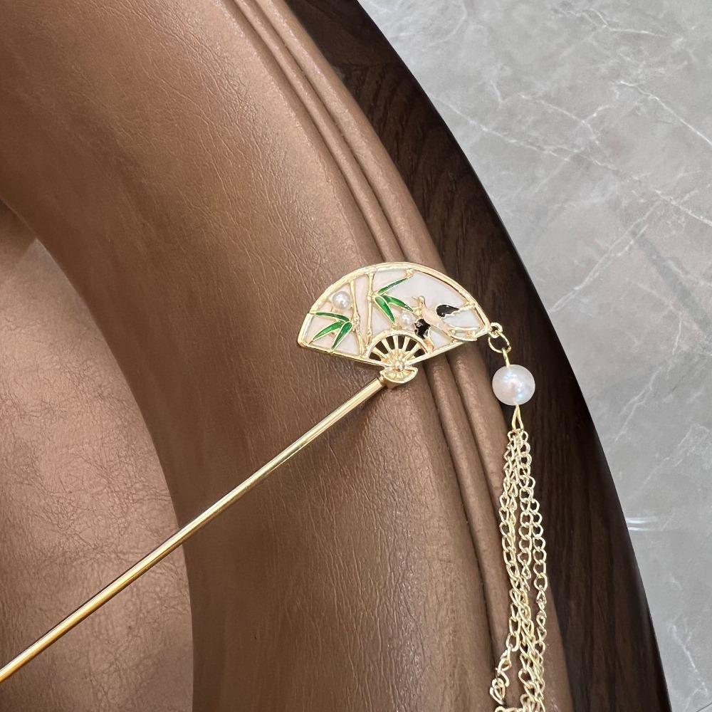 Hanfu Qipao Hairpin Ancient Chinese Step-Shaking Hair Stick with Swinging Tassel Fan-Shaped Design for Elegant Hair Accessories
