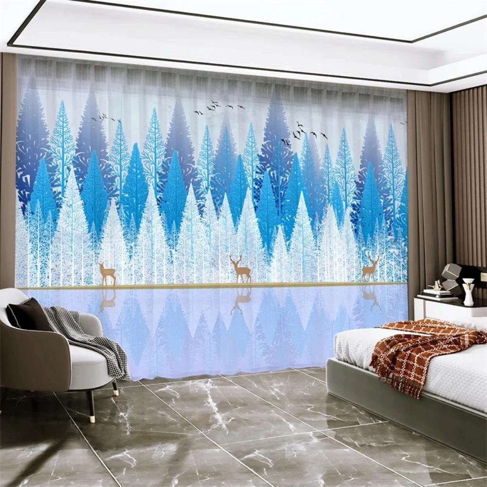 New Chinese Style Luxury Gold Elk Lucky Fortune Curtain Bedroom Living Room Kitchen Blinds Curtain 2 Panels High Shading New