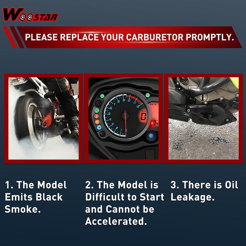 WOOSTAR PHBG 19mm BS Racing Carburetor with Fuel Line with Seals Replacement for 2 Stroke 50cc 70cc 80cc 90cc 100cc Motor Motorcycle
