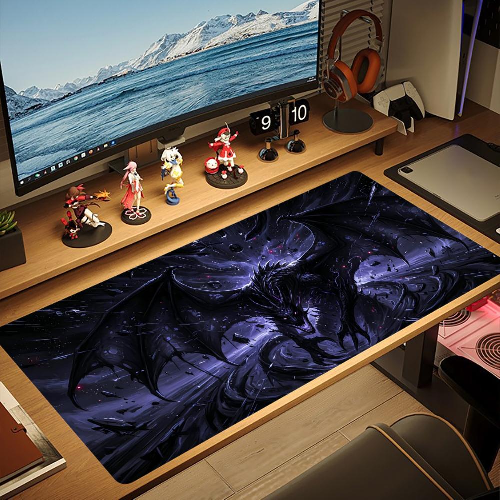 XXL Dunkler Drache Großes Mauspaddel Fantasy Magische Rune Neon Grafik Schreibtischunterlage Rutschfeste Gummi Gaming Computer Tastatur Mauspads