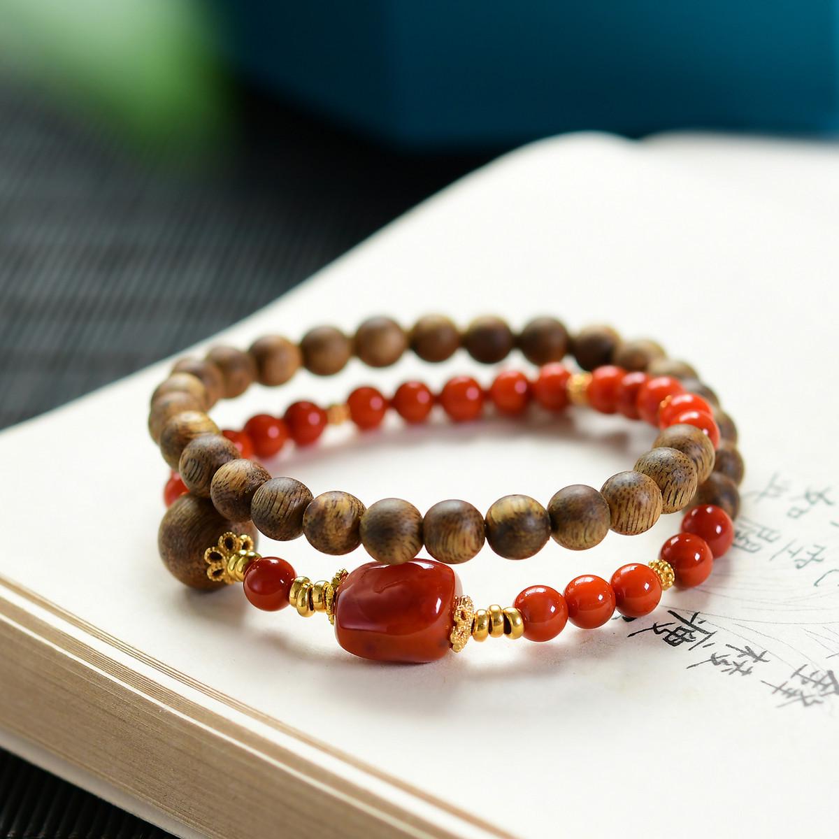 Agarwood Yingge Qinan Beads & Nan Hong Irregular 925 Silver Bracelet (Oil-Free) 6mm