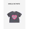 French Arielle De Pinto Girls' Sweet Heart-Shaped Beaded T-Shirt Kidsren's Top 2026 Summer Short-Sleeved