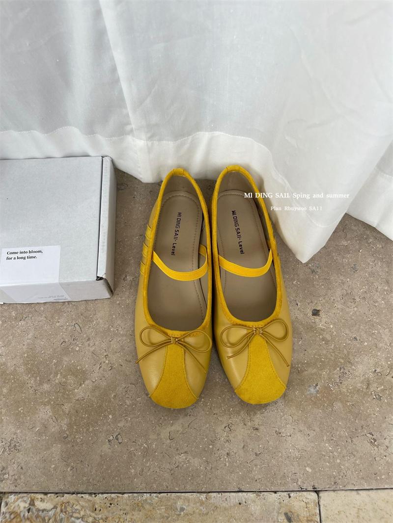 

Fashion IPPEUM Blue Ballet Flats For Women Round Toe Bow 2025 New Summer Mary Janes Shoes 245 жёлтый