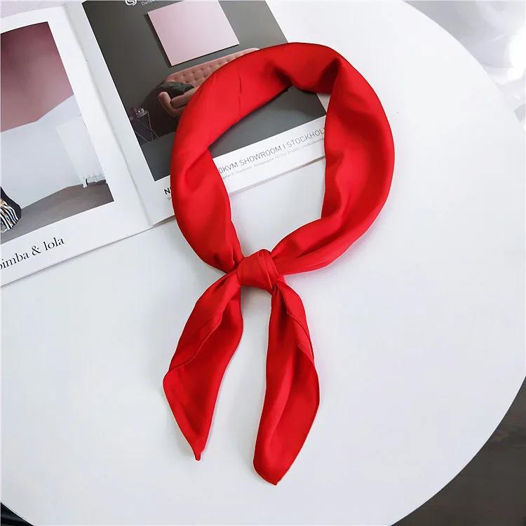 Fashion Solid Kerchief Women Head Scarf For Hair Pink Green White Silk Neck Scarfs Female 70Cm*70Cm Square Bandanas Lady Scarves