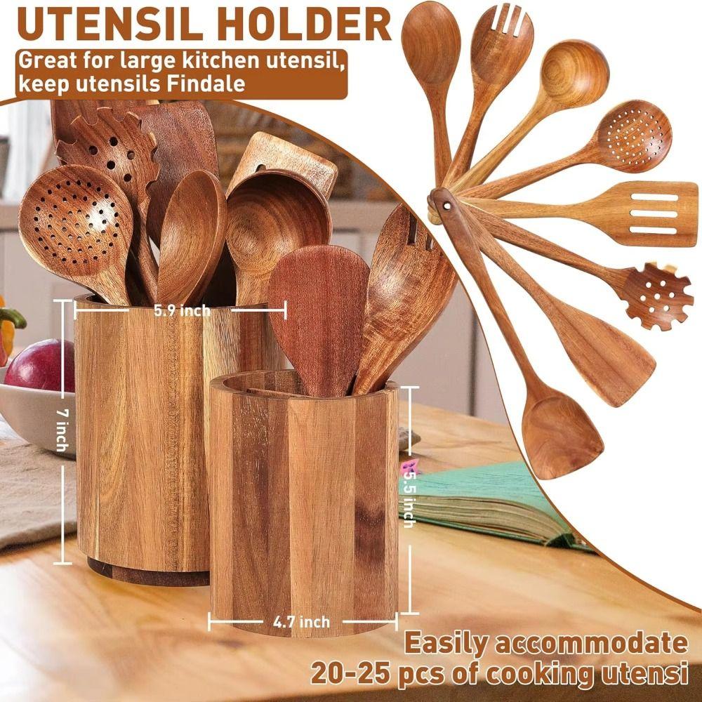 360° Rotatable Cutlery Rack Wooden Large Fork Organizer  for Dining Container