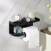 Modern & Wall-Mounted Toilet Paper Holder with Storage Shelf & Drawer - Space-Saving Bathroom Organizer with Knob, Multi-Tier Shelving System