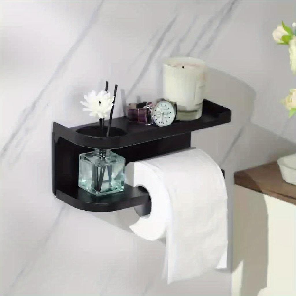 Modern & Wall-Mounted Toilet Paper Holder with Storage Shelf & Drawer - Space-Saving Bathroom Organizer with Knob, Multi-Tier Shelving System