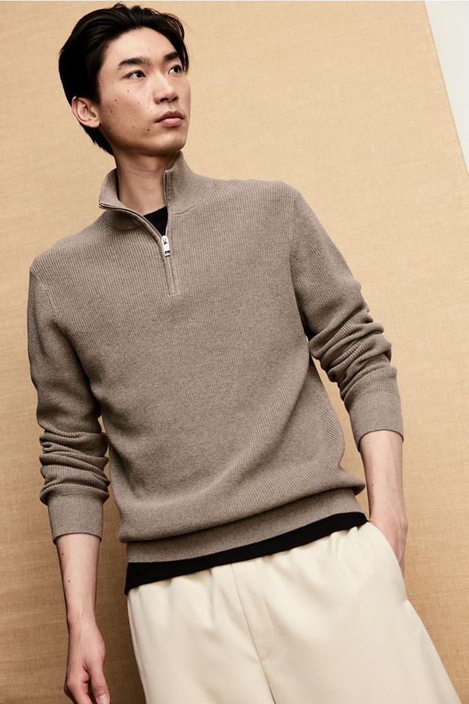 H M sliM Fit Sweater Dark Beige