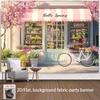 2D Spring Flower Shop Backdrop with Cherry Blossoms Banner