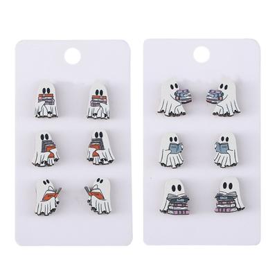 6 Pairs Hypoallergenical Halloween Earrings Set Scary Book Specters Ear Rings for Women and Teens Costume Accessories