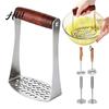 Hochwertiges Küchengeschirr zum Kochen Edelstahl Kartoffelstampfer, Holzgriff Lebensmittelpresse Baby Anti-Rutsch-Griff Stampfer Püree, Manueller Zerkleinerer, Küche