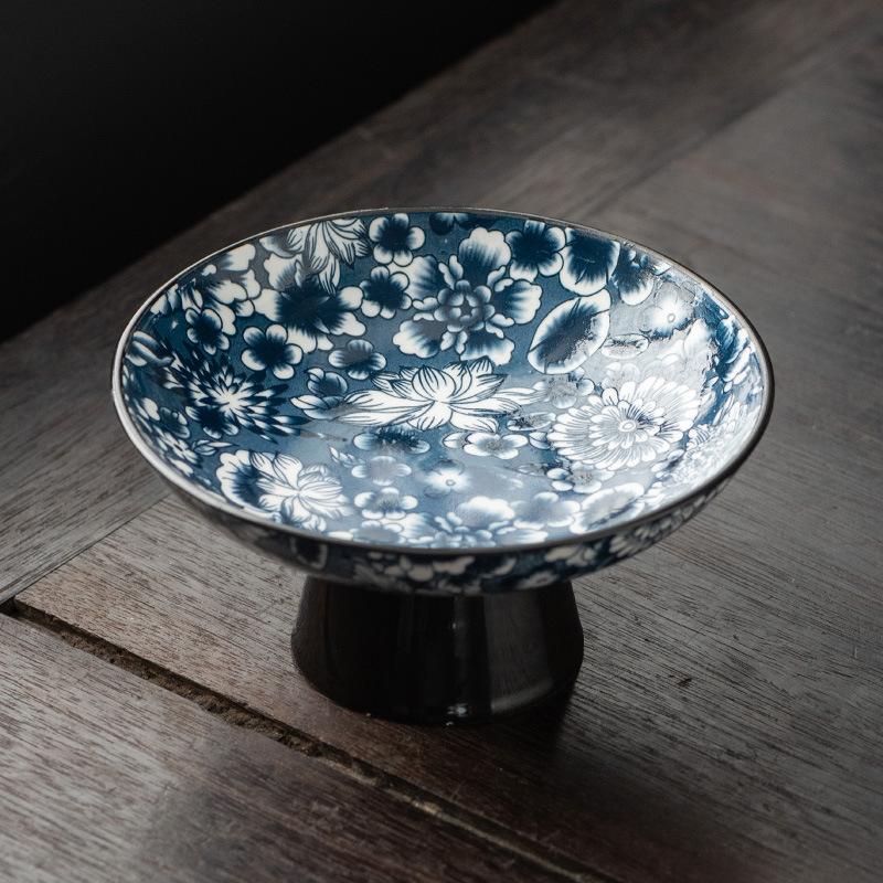 Furnace Tea Accessories Fruit Plate Antique Blue White Porcelain Fruit Plate Fruit Plate Guochao Small Snacks Inventory Heart Dried Fruit Refreshments