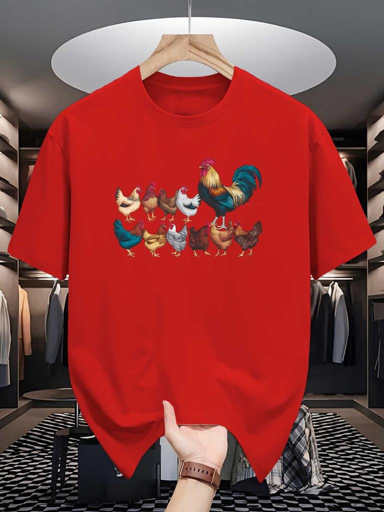 Unisex Cotton Tee Farm Chicken Rooster Animal Print Loose Breathable Summer Crew Neck Casual Street T Shirt Unisex Daily Basic Outfit