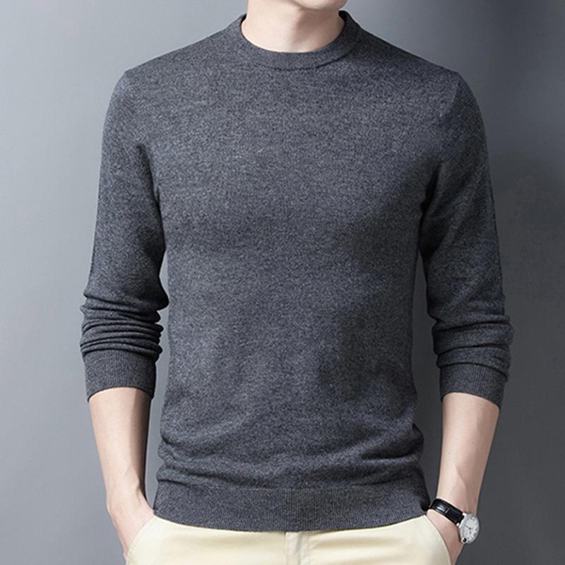 Spring and Autumn Men's Pure Wool Sweaters, Round Neck Bottoming Shirts, Business Casual Sweaters for Men