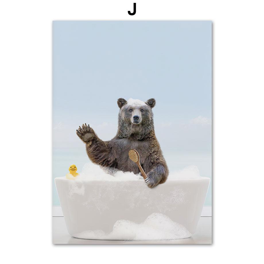 Zvíře ve vaně Lev Tiger Lama Nástěnné umění Obraz na plátně Toaleta Rozmarné Plakáty a obrazy Nástěnné obrazy Legrační dekorace do koupelny