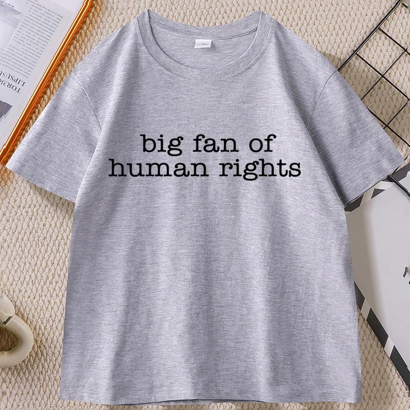 

Big Fan of Human Rights T-Shirt Men Casual Round Neck T Shirt Cotton O-neck Short Sleeve Printed T Shirt Tops S сірий