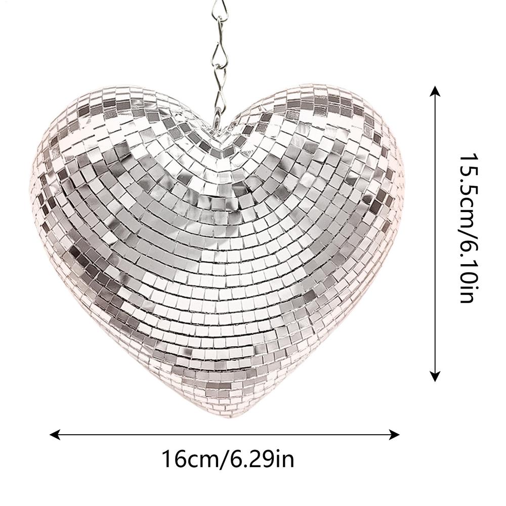 1pc Heart Shape Disco Ball Reflective Glass Foam Party Atmosphere Hanging Decorations Disco Ball With Chain Party Supplies