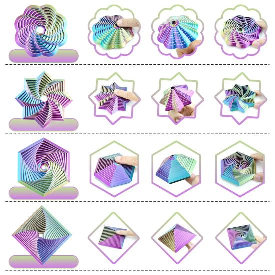 4Pcs 3D Printed Fractal Fidget Hexagon Stress Anxiety Relief Expanded Fidget Octangle Star Flower Square Sensory Toy Decompression Toy