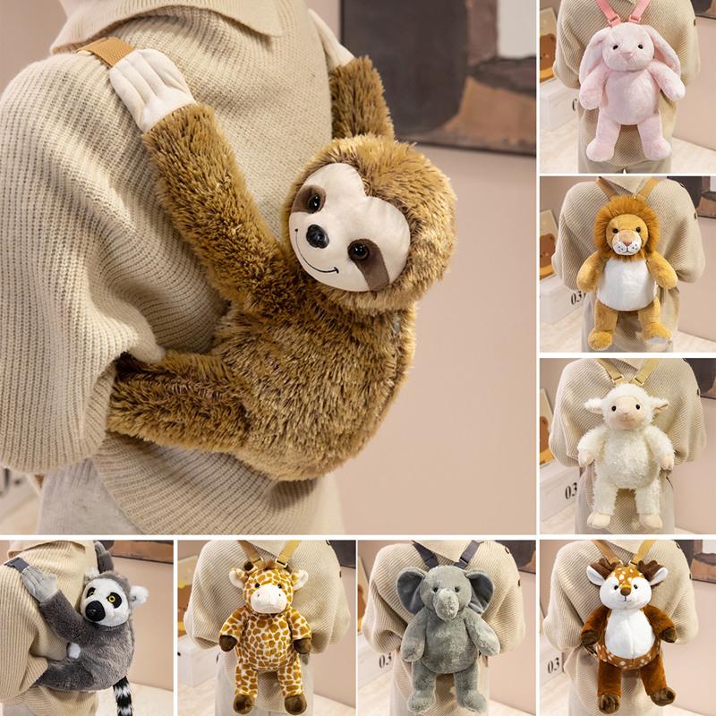 Zaino Peluche Animale Selvatico 40cm Peluche Morbido Bradipo Agnello Giraffa Borsa a Spalle Doppie Portafoglio da Shopping Peluche Regalo